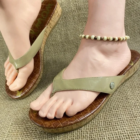 Sam Edelman sandals flip flop wedges beige size 9.5 - Picture 1 of 8